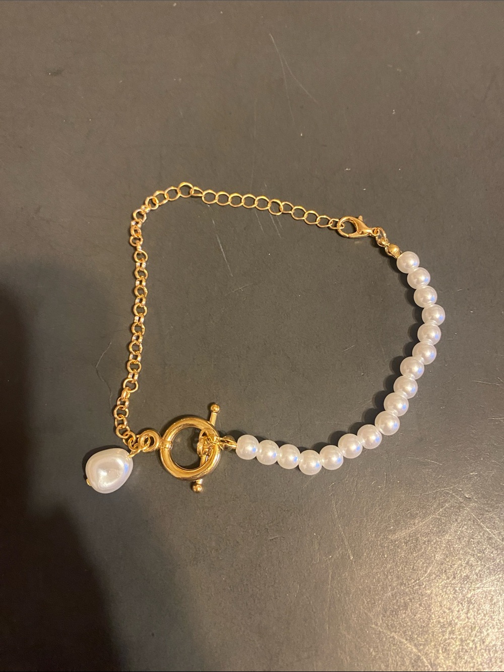 Gold & White Pearl Toggle Bracelet